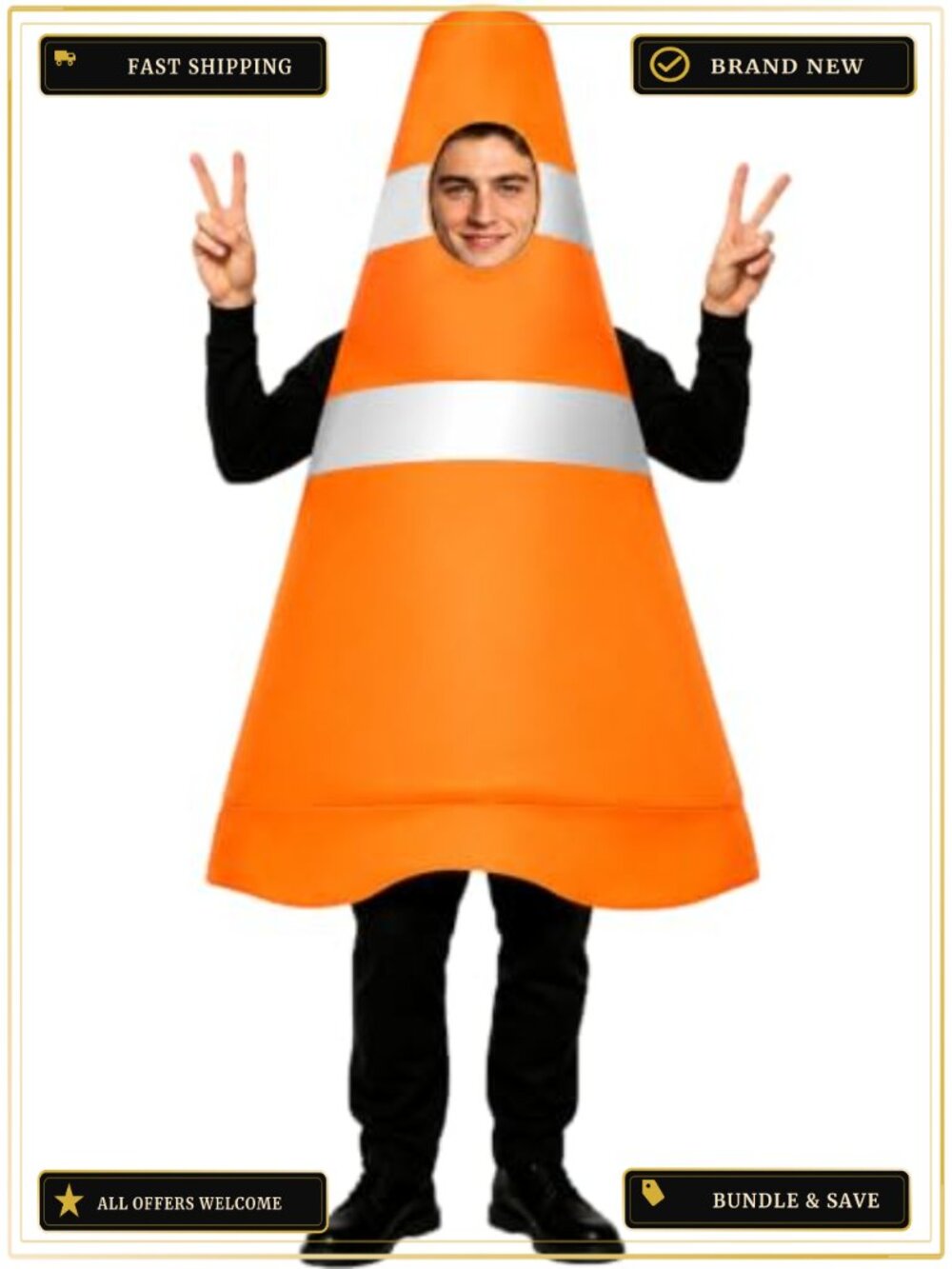 Blafly Construction Cone Costume Adult Halloween Traffic Cone Costume